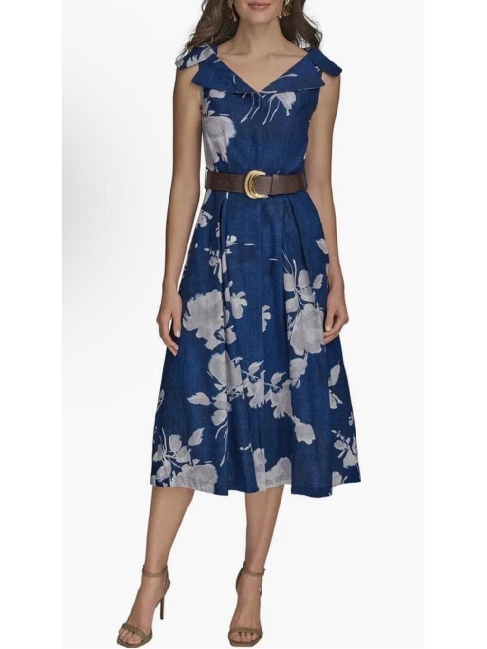 New Donna Karan New York Floral Linen Blend Dress In Marbella M Sz 14 $199